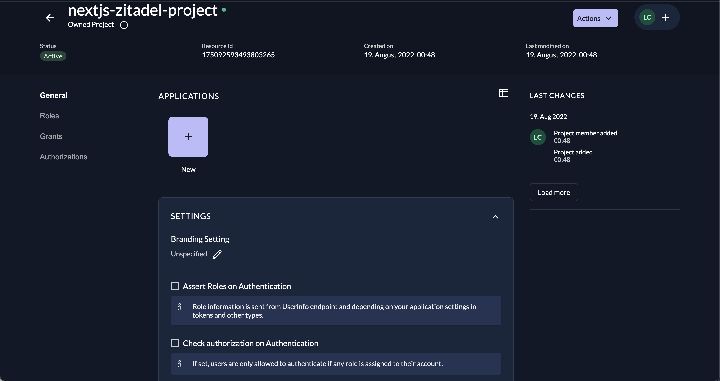 ZITADEL project settings