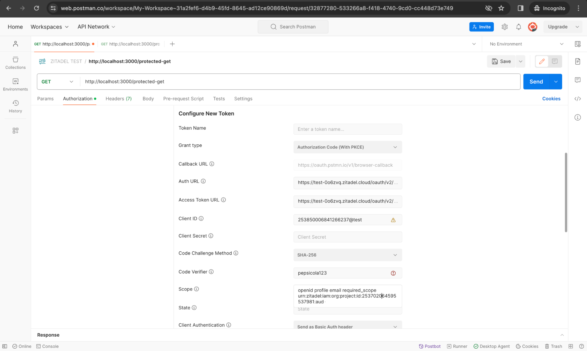 Testing token introspection in ZITADEL with Postman