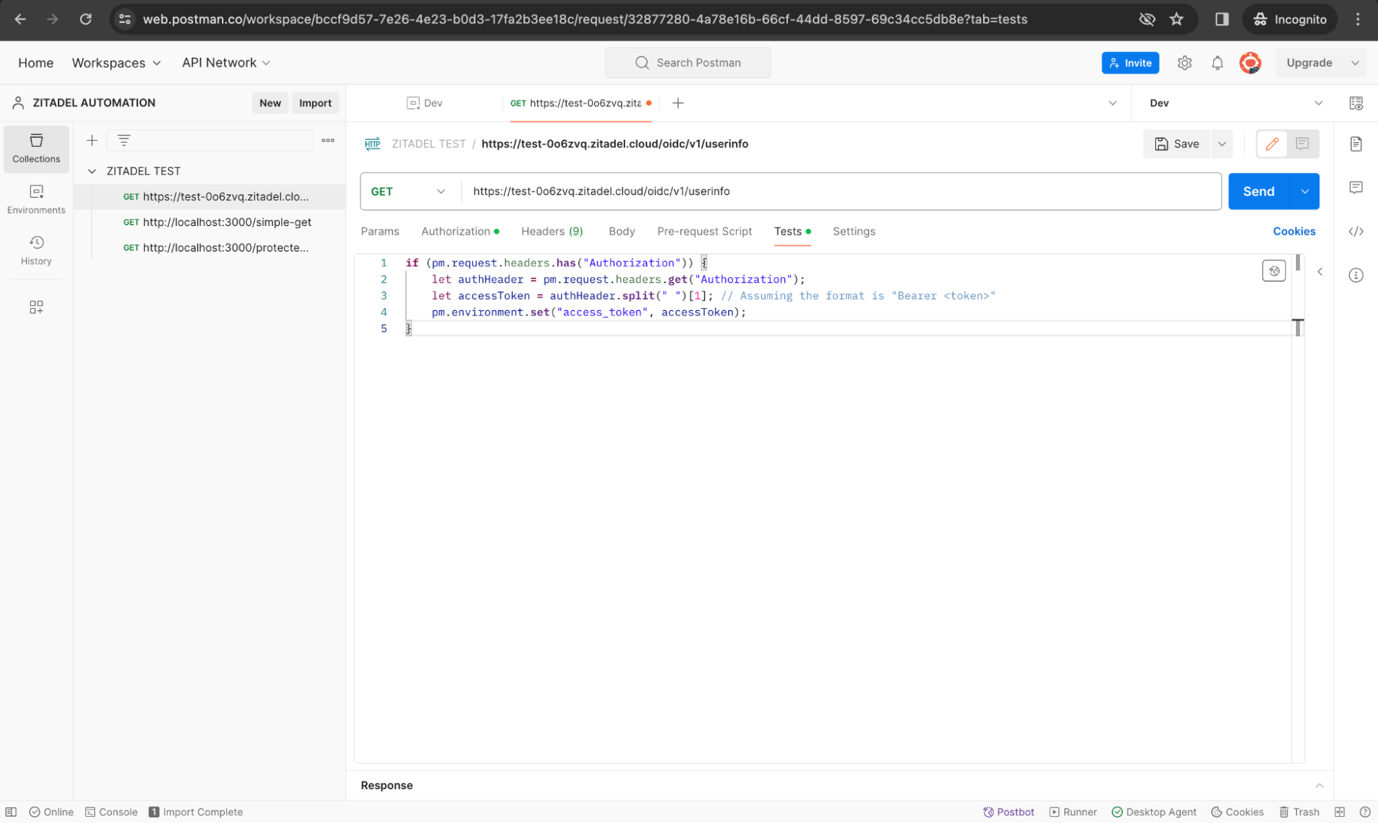 Testing token introspection in ZITADEL with Postman