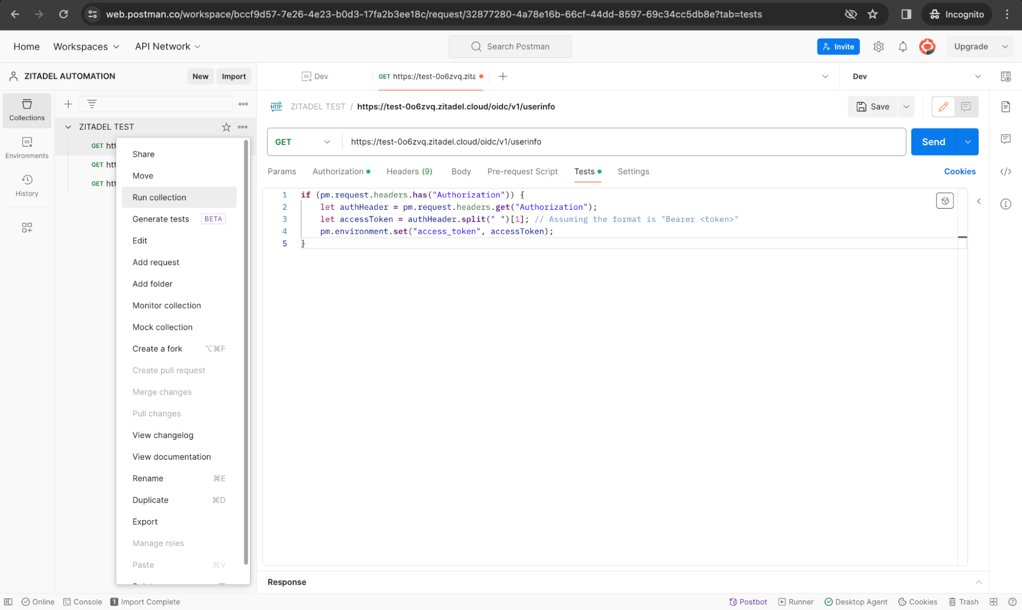 Testing token introspection in ZITADEL with Postman