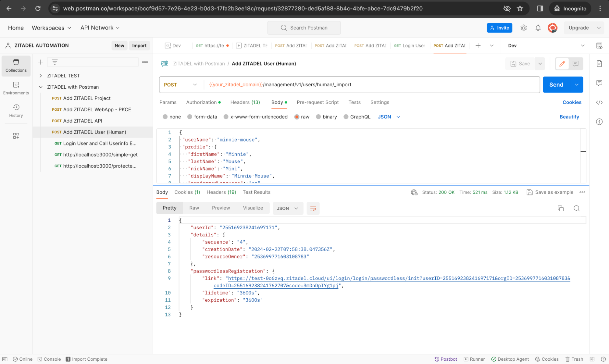 Testing management APIs in ZITADEL with Postman